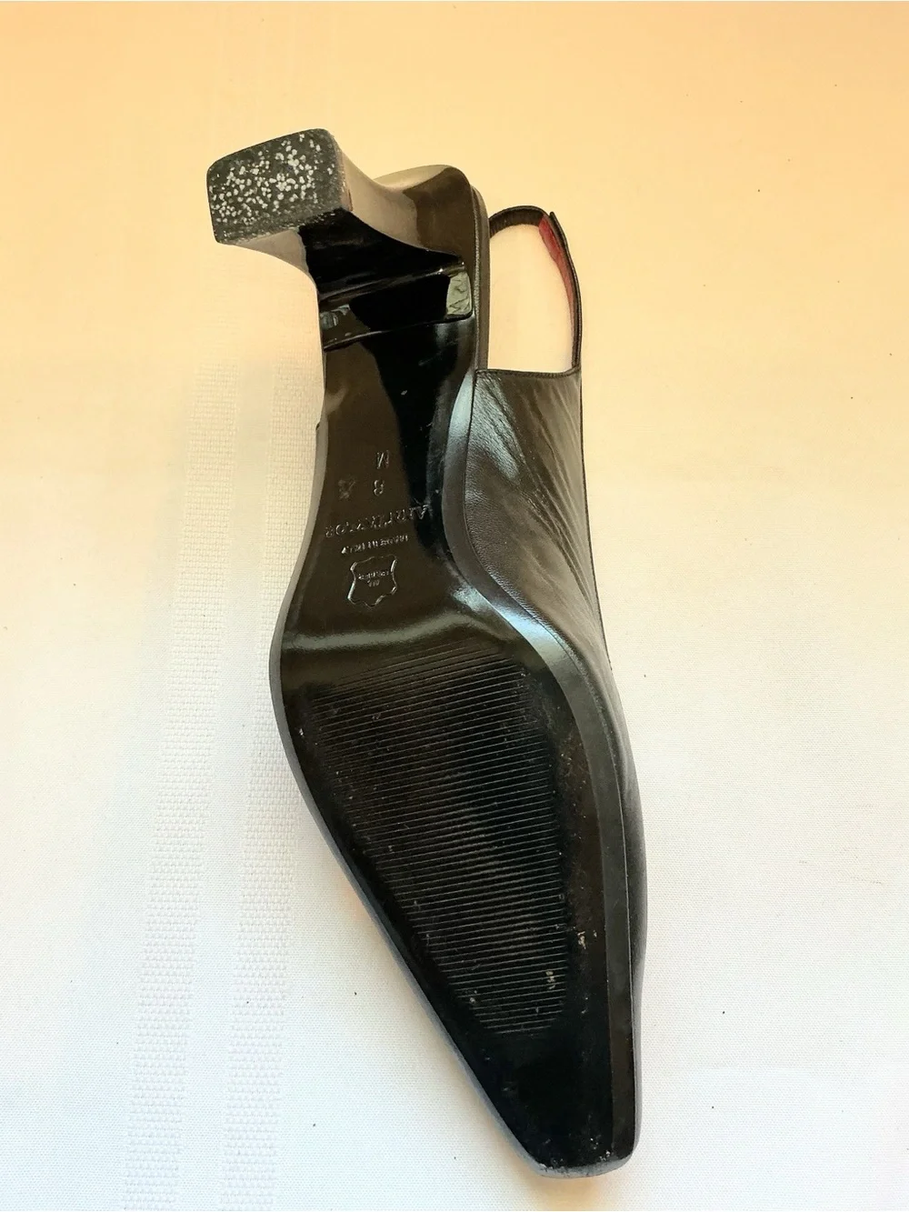Vintage Ann Taylor, Black Leather Square Toe Slingback Heels, Italy Size 8M